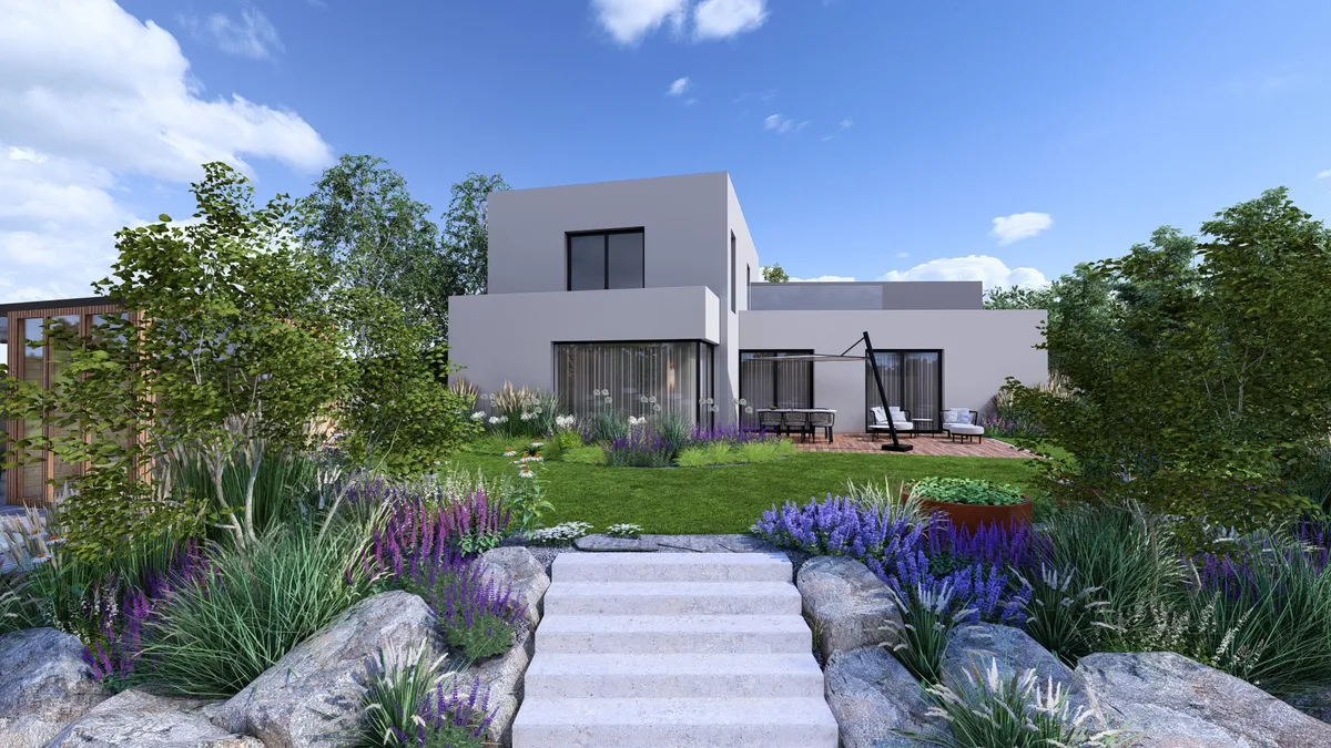 Dominantni moderni schodiste lomovy kamen