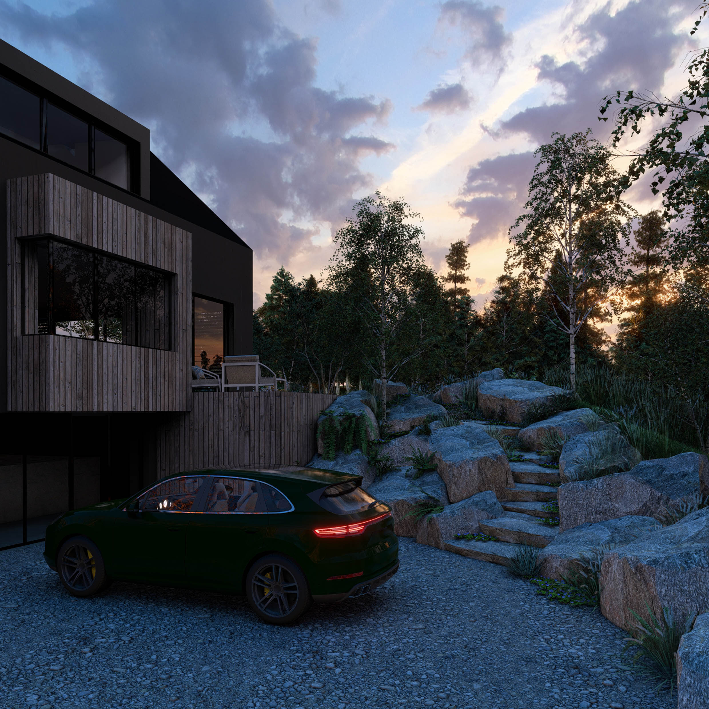 Návrh zahrady – Jizerské hory, opěrná zeď z lomového kamene