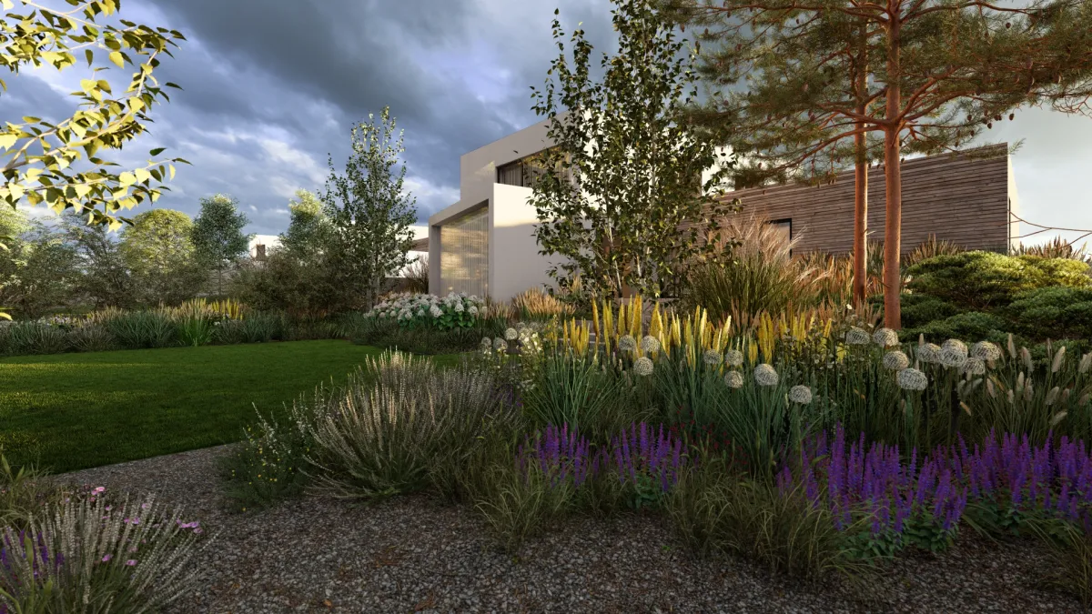 Zahrada se saunou pod borovicemi divocejsi partie2